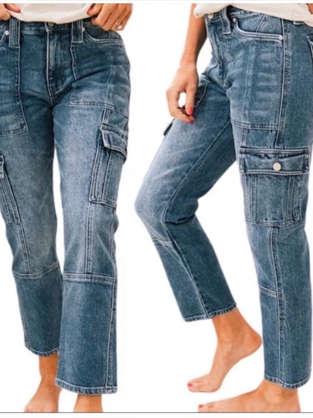 ❤️KANCAN ❤️ AVERY 2.0 STRAIGHT LEG CARGO JEANS - MEDIUM WASH Size 7/27